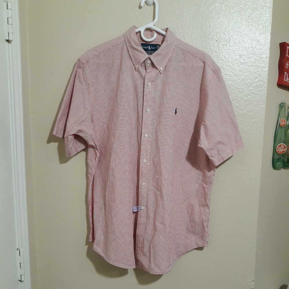 Ralph Lauren Button Down Shirt Men's Striped Classic Fit ShortSleeve Size XL Red